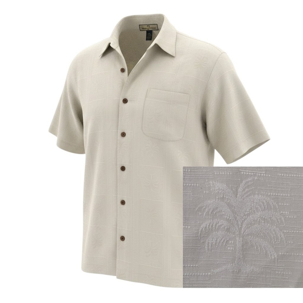 Tommy Bahama Shirt Mens MP Embroidered Silk Floral Hawaiian Ivory Button Camp